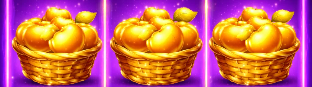 Drei Körbe voller goldener Äpfel